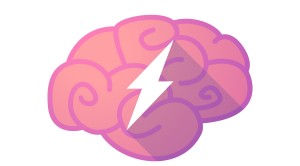 Illustration of a pink brain with a lightning